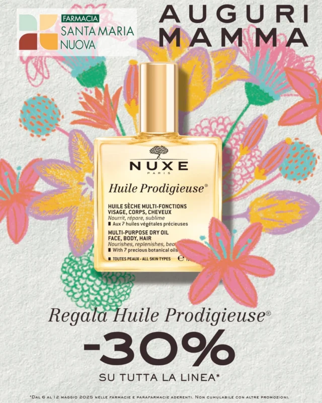 🌸 FESTA DELLA MAMMA 🌸
Un pensiero speciale per una persona speciale 💖
⠀
In occasione dell’11 Maggio, alla Farmacia Santa Maria Nuova di Bertinoro ti aspetta una promozione da non perdere su uno dei prodotti più amati:
✨ -30% su tutta la linea Huile Prodigieuse® di Nuxe✨
⠀
💧 Con il 98% di ingredienti di origine naturale, questa iconica miscela di oli regala:
✔️ Pelle morbida, setosa e nutrita
✔️ Un profumo irresistibile
✔️ Una coccola perfetta per corpo, viso e capelli
⠀
🎁 Il regalo perfetto per la tua mamma… o per te!
Ti aspettiamo in farmacia per scoprire la promo esclusiva 💕
⠀
#FarmaciaSantaMariaNuova #FestaDellaMamma #HuileProdigieuse #NuxeItalia #OlioSecco #CuraDellaPelle #BenessereNaturale #RegaloPerfetto #Bertinoro #PromoSpeciale #MammaTiMeritiIlMeglio