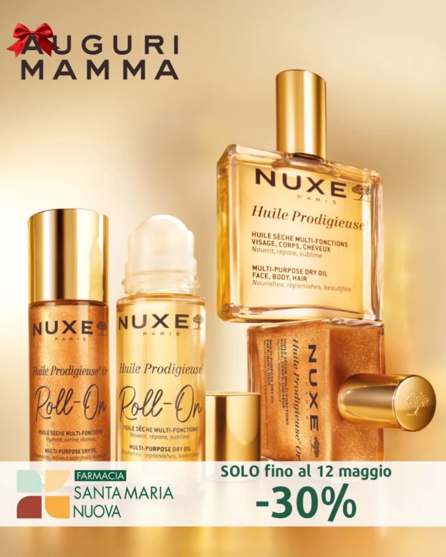 IDEA REGALO FESTA DELLA MAMMA 🎁
L'iconico #HuileProdigieuse NUXE in promozione -30% fino al 12 maggio 

Quali sono i suoi benefici?
✨Idratazione 24h
✨Efficacia anti-ossidante
✨Pelle morbida ed elastica
✨Effetto scudo anti-inquinamento
E con il nuovo formato Roll-on l'applicazione è veloce, pratica e divertente!